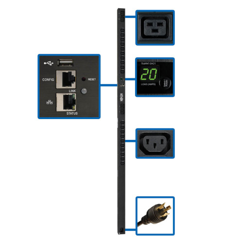 PDUMV20HVNETLX 3.7kW Single-Phase Switched PDU - LX Interface, 208/230V Outlets (20 C13 & 4 C19), C20/L6-20P, 0U, TAA