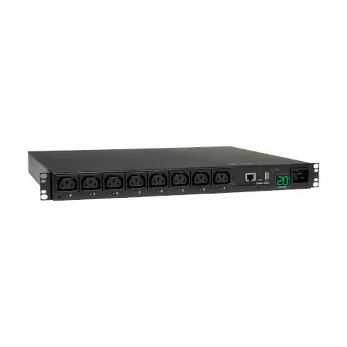 PDUMH20HVNET 3.7kW Single-Phase 208/230V Switched PDU - LX Platform, 8 C13 Outlets, C20 Input with L6-20P Adapter, 2.4m Cord, 1U Rack-mount, TAA