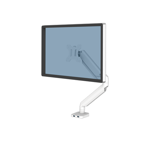 Fellowes Monitor Arm - Platinum Series Monitor Mount for 8KG 40 Inch Screens - Adjustable Monitor Desk Mount - Tilt 45&Atilde;&Acirc;&deg; Pan 180&Atilde;&Acirc;&deg; Swivel 360&Atilde;&Acirc;&deg; Rotation 360&Atilde;&Acirc;&deg;, VESA 75 x 75/100 x 100 - White