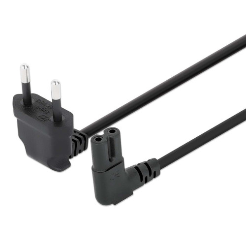 Mains Power Cord/Cable (Right Angled), Euro 2-pin (CEE 7/16 Euro 8) plug to C7 Female (figure of eight), 2m, 2.3A, Black, Lead, Lifetime Warranty