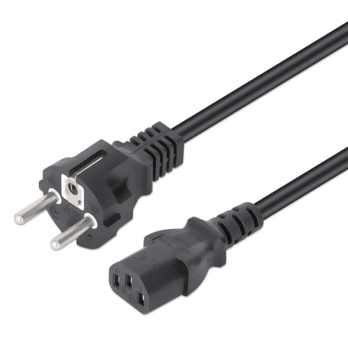 Mains Power Cord/Cable, Euro 2-pin plug (CEE 7/4 Schuko) to C13 Female (kettle lead), 3m, 10A, Black, Lifetime Warranty