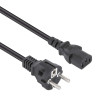 Mains Power Cord/Cable, Euro 2-pin plug (CEE 7/4 Schuko) to C13 Female (kettle lead), 1m, 10A, Black, Lifetime Warranty
