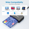 USB-C Contact Smart Card Reader with MicroSD slot, USB Type-C Male to Contact Reader Interface and microSDXC, Supports Windows, macOS and Linux, Reads SIM Cards with Adapter, Cable 1m, Black,