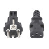 Mains Power Cord/Cable, Euro 2-pin plug (CEE 7/4 Schuko) to C13 Female (kettle lead), 3m, 10A, Black, Lifetime Warranty