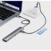 USB-C Dock/Hub, Ports (x7): USB-A (x3) and USB-C (x4), with Power Delivery (PD) 100W- requires external USB-C charger (not included). USB powered (no external power supply required) when PD i