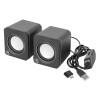 2600 Series Speaker System, Two Speakers, Black/Silver, USB for Stereo Audio and Power, Output: 2x 3W, Decent Sound, Integrated rotary volume control, USB-C/USB-A Adapter, Cable 1.4m, Three Y