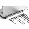 USB-C Dock/Hub with Card Reader and MST, Ports (x7): Ethernet, HDMI (x2 4k@60Hz), USB-A (x3) and USB-C, with Power Delivery (PD) 100W- requires external USB-C charger (not included). USB powe