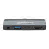 USB-C Travel Dock/Hub, Ports (x4): HDMI, USB-A, USB-C and 3.5mm audio, With Power Delivery (100W) to USB-C Port, USB powered (no external power supply required)