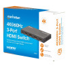 4K@60Hz 3-Port HDMI Switch, Switches Between Three HDMI Inputs on One HDMI Output (3x1), 18G, Automatic and Manual Switching, IR Remote Control, Black