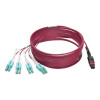 N845-05M-8L-MG 40G MTP/MPO to 4xLC Fan-Out OM4 Plenum-Rated Fiber Optic Cable, 40GBASE-SR4, Push/Pull Tabs, Magenta, 5 m