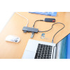 USB-C Dock/Hub with Card Reader, Ports (x7): Ethernet, HDMI, USB-A (x3) and USB-C (x2), with Power Delivery (PD) 100W- requires external USB-C charger (not included). USB powered (no external