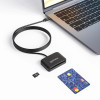 USB-C Contact Smart Card Reader with MicroSD slot, USB Type-C Male to Contact Reader Interface and microSDXC, Supports Windows, macOS and Linux, Reads SIM Cards with Adapter, Cable 1m, Black,