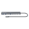 USB-C Dock/Hub, Ports (x7): USB-A (x3) and USB-C (x4), with Power Delivery (PD) 100W- requires external USB-C charger (not included). USB powered (no external power supply required) when PD i